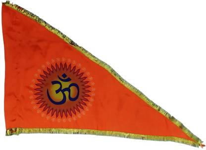 Manorath Bhagwa dhwaj for temple, house & religious purpose, Om flag, Om ka jhanda Triangle Outdoor Flag