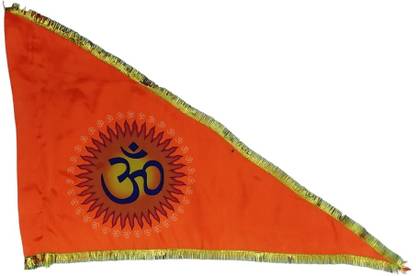 Manorath Aum/Om printed Flag satin fabric in Saffron (kesariya) Triangle Outdoor Flag