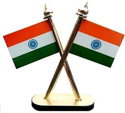 RGS ENTERPRISES Pack of 2 Table Flag Stand cross design for car dashboard,office,study table Rectangle Car Dashboard Flag