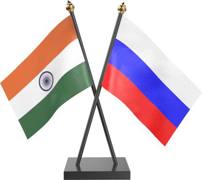 The Flag Company India & Russia Table Flag With Black Acrylic Base Rectangle Table Miniature Flag
