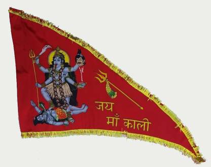 SLRT Jai MAA Kali Flag/Jhanda for Temple/Home (Size 50x38x24Inch) Triangle Outdoor Flag