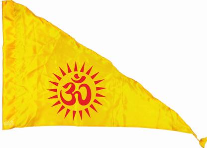 la jarden Red OM printed on Yellow Satin fabric Large size flag all purpose 3x4.5 feet Triangle Outdoor Flag