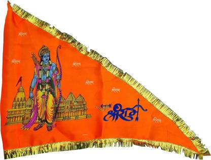 Pray Verse Bhagwa Jai Shree Ram Printed Flag Pataka Dhwaj Indoor & Outdoor 24X21cm Pack of3 Triangle Hand Flag