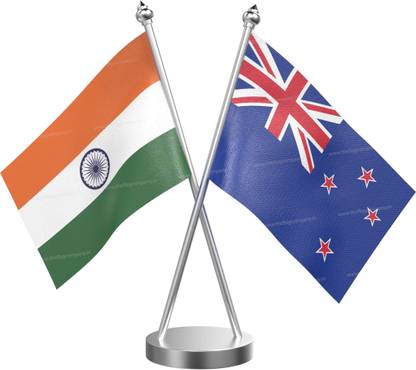 The Flag Company India New zealand Table Flag With Stainless Steel Base and Pole Rectangle Table Miniature Flag