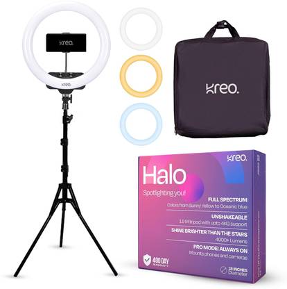 Kreo Halo 18 Inch Reels Light 18 Inch with Tripod, 3 color modes, Video Maker Ring Flash