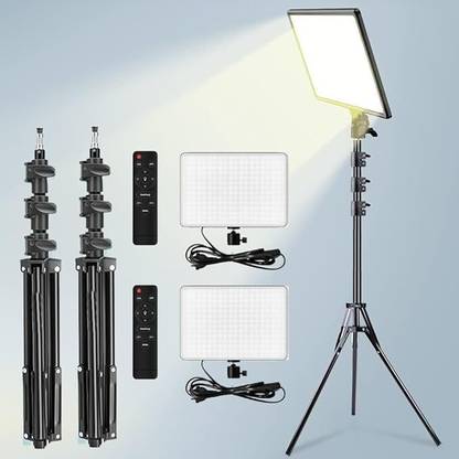 FKU [2 SET]LED Panel Camera Light Photraphy+Remote Control (Camera Light+6Ft Stand) Flash