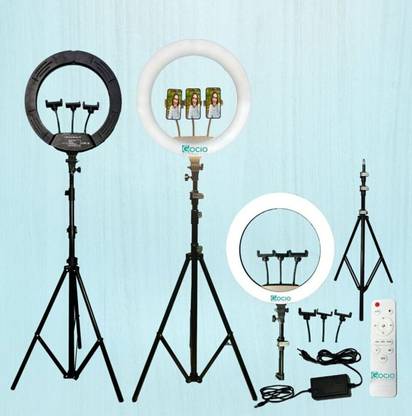 GOCIO 18 inch LED Ring Light Remote & 9 feet tripod Light Stand|for makeup|reel making Flash
