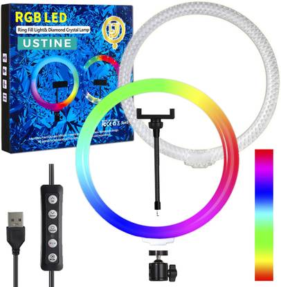USTINE 10" Portable 3D [Dual Side] LED Ring Light with 3 Color Modes Dimmable Lighting Ring Flash