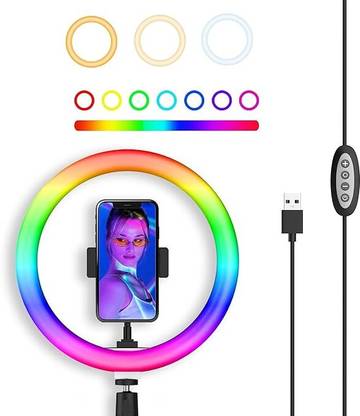 WHEELZ&MOUNTZ 10 Inch LED RGB Ring Light with Mobile Mount for YouTube, Video Shoot, Reels Ring Flash