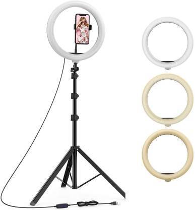 NEELTREDE Premium 10" Selfie Light with 6.9ft Tripod with Collar Mic Flash (Black) Ring Flash