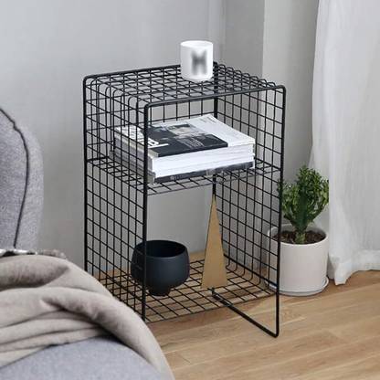 Indian Decor 28914 Metal Sofa Side Table Double Shelf Floor Bed Table Shelf Storage Rack Metal Side Table