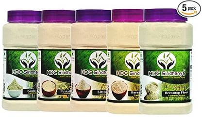 HDC SIRIDHANYA unpolished and organic millets flour/atta combo pack 5 , (Each Gwt 750gm in Jar)
