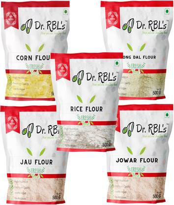 Dr. RBL's Corn Flour Moong Dal Flour Jau Flour Jowar Flour Rice Flour Combo Pack of 5