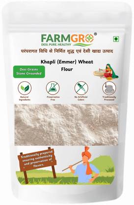 FarmGro Khapli (Emmer) Wheat Flour | Low Gluten | High Fiber | Diabetes Friendly Atta