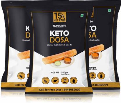NUTROACTIVE Keto Dosa Mix, Gluten Free, 2 gm Net Carb Per Dosa- 350 g (Pack of 3)
