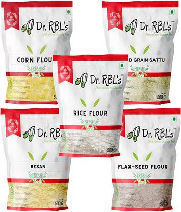 Dr. RBL's Corn Flour Mixed Grain Sattu Besan Flaxseed Flour Rice Flour Combo Pack of 5