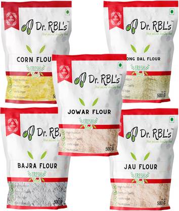 Dr. RBL's Corn Flour Moong Dal Flour Bajra Flour Jau Flour Jowar Flour Combo Pack of 5