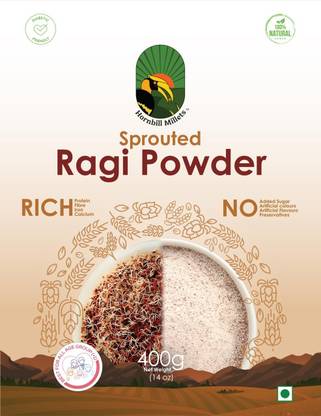 HORNBILL MILLETS Sprouted Ragi Powder, Natural Finger Millet Flour, No Added Sugar