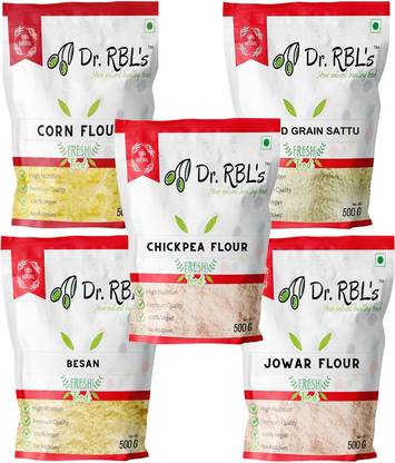 Dr. RBL's Corn Flour Mixed Grain Sattu Besan Jowar Flour Chickpea Flour Combo Pack of 5