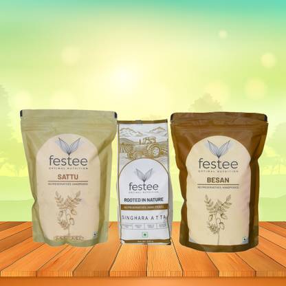 Festee Singhara ka Atta 500g +Chana Sattu 500g +Besan 500g