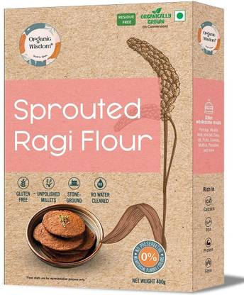 Organic Wisdom Back to Roots Sprouted Ragi Atta (Flour)|100% Natural Finger Millet|Gluten Free