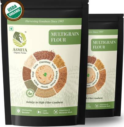 ASMITA ORGANIC FARMS Multigrain Flour Packs Of 2 - 500gm Each | Organic Multigrain Flour