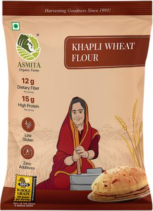 ASMITA ORGANIC FARMS Khapli Wheat Flour Low GI Emmer Wheat Atta 100% Natural High Fiber, Protein-Rich