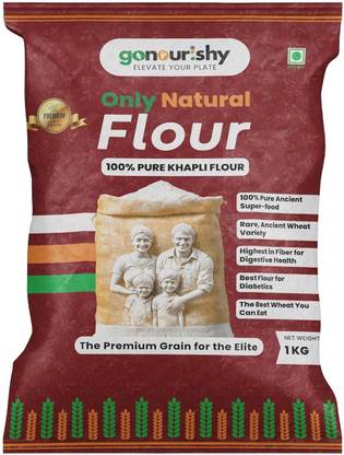 Gonourishy Pure Khapli (Emmer) Wheat Flour 1KG | High Fiber | Whole Grain