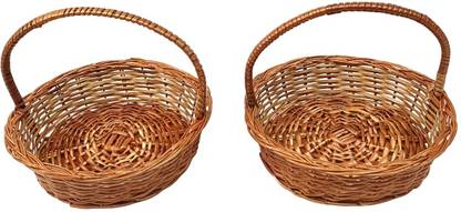 Aleena creations Round Hndle Basket Set of 2, Fruit Basket, Hamper Basket, Cane Flower Basket