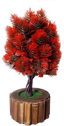 AWANI TRENDS Artificial 3 Branched Tree with Leaves and Pot Plastic Flower Basket