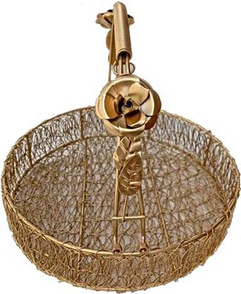 MHTRADERS FLOWER BASKET FOR POOJA GHAR TEMPLE DECOR Brass Flower Basket Iron Flower Basket