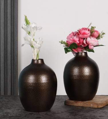 Amaya Decors Gold Textured Flower Pot Set of 2 Steel Flower Basket