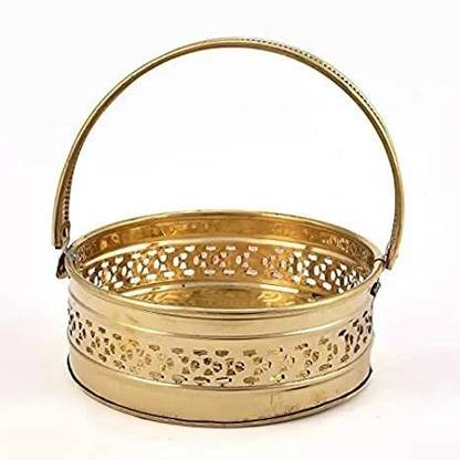 Adalic Brass Flower Basket, Phool Sajhi for Pooja, Dolchi Basket (6.7Wx2.8H INCHES) Brass Flower Basket