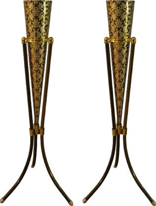 GROOVE AND GRAINS Golden Floral Pattern on Golden Paint Iron Vase