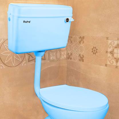 RUHE PVC Flushing Wall Hung Sky Blue Water Cistern with 9 Liter Capacity Side Handle Flush Tank