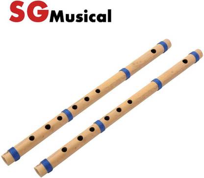 SG MUSICAL SGM-45D Flute Set - Includes 2 Flutes: Fipple & Transverse - Both A Scale Indian Musical Instruments for Professional Use Bamboo Flute
