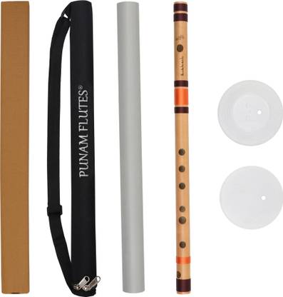 Punam Flutes D Natural Medium Premium Bansuri (Right Hand) 17.3 inches Bamboo Flute