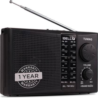 iBELL 180U, Dynamic Speaker, USB-SD-MP3 Player, 4-Band Portable Rechargeable FM Radio