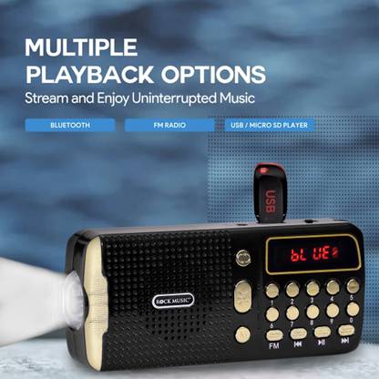 fire turtle Black Pocket FM Radio Portable Multimedia Speaker with Powerful Torch FM Radio
