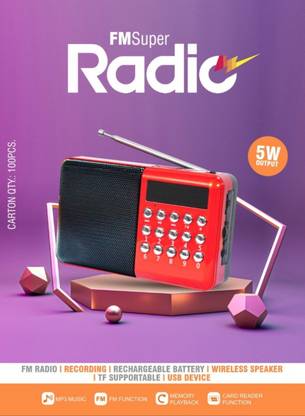 otoobest Red Retro style Radio with FM band, Bluetooth/USB/SD Card, FM Radio FM Radio