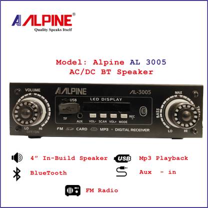 Alpine AL3005 AC/DC FM Radio Multimedia Speaker Bluetooth, USB, TF Card, Aux FM Radio