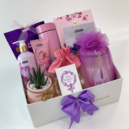 angroos Pink Poetry Women’s Day Gift Hamper With Assorted Nuts, And More Combo