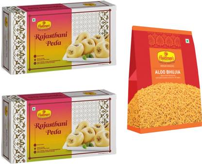 Haldiram's Rajasthani Peda (Pack Of 2-250g each) With Aloo Bhujia Standy (200g) Combo