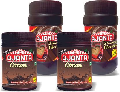 AJANTA 2 Cocoa Powder (50g Each) 2 Drinking Chocolate (100g Each) Pack of 4 Combo