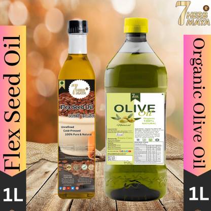 7Herbmaya 100% Pure Flex Seeds Oil for Hair, Skin Care/Organic Olive Oil For Food Cooking Combo
