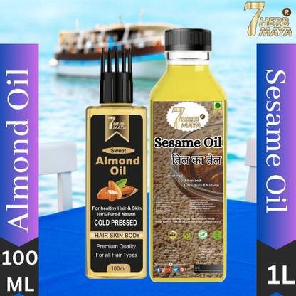 7Herbmaya Pure Sesame Oil for Hair-Skin Care & Massage | Almond Oil for Daily Body Care