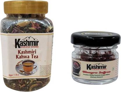 kashmir online store Natural & Original Kahwa Tea-50gm + Natural Mongra Saffron 0.5 gm Combo