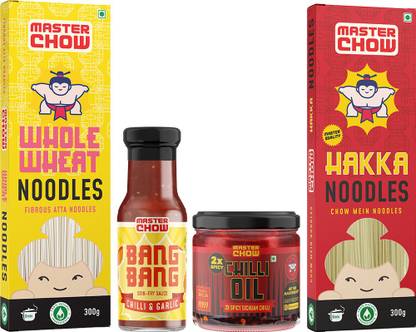 MasterChow Spicy Chowmein Kit -2x Chilli Oil, Whole Wheat & Hakka Noodles & Bang Bang Sa Combo