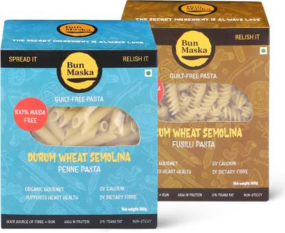 Bun Maska Combo of Durum Wheat Semolina Penne and Fusilli Pasta| 100% Veg Combo