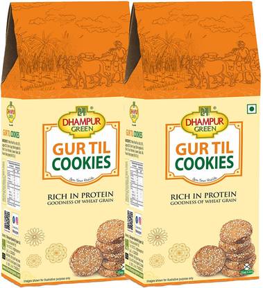 DHAMPUR GREEN Gur Til Cookies Biscuit, 400g(2 x 200g) Combo